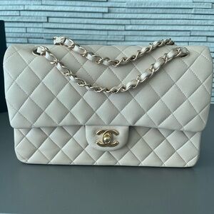 Chanel Beige Lambskin Leather Medium Double Flap Classic Bag